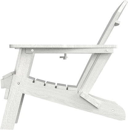 Folding Adirondack Chair with Cup Holder, HDPE All-Weather Folding Patio Chair, Outdoor Patio Adirondack Chair for Lawn Porch Garden Backyard Deck Fire Pit, White