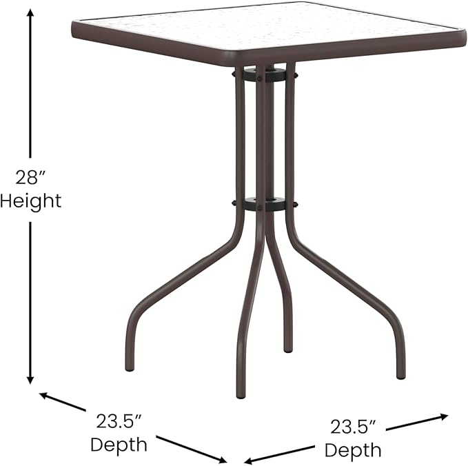 Flash Furniture Barker 23.5'' Square Indoor/Outdoor Tempered Glass Metal Frame Side Table, Bronze