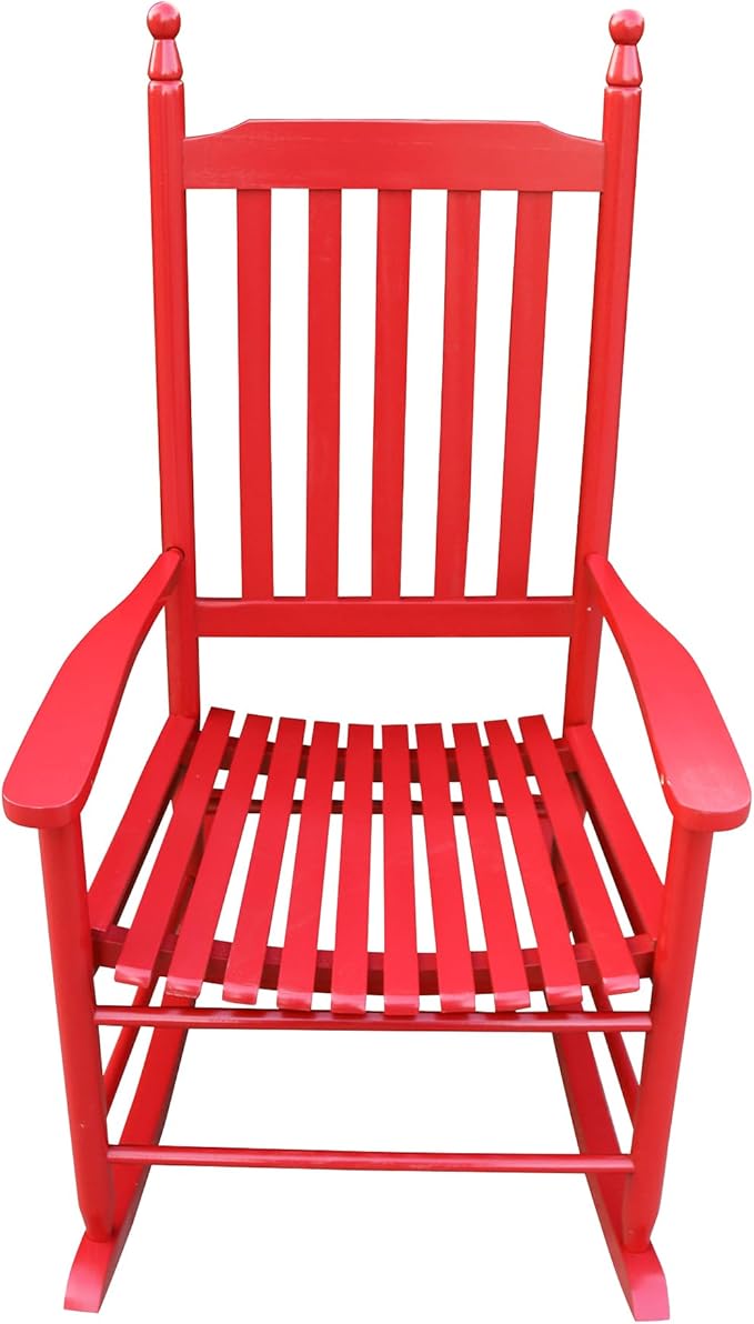 Henf Wooden Rocking Chair Outdoor Porch Rocker Chair, Populus Wood Frame Patio Rocking Chair for Garden, Lawn, Balcony, Backyard, Load Bearing 280 lbs (red)