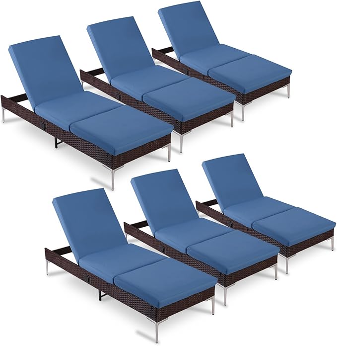 HOMREST Outdoor Lounge Chairs Set of 6, Patio Wicker Chaise Lounge with Removable Cushion - Photo 1