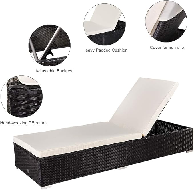 VINGLI Outdoor Chaise Lounge with Adjustable Backrest - Photo 4