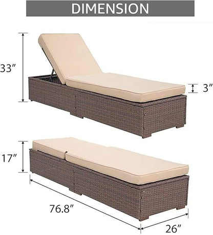 JOIVI Outdoor Chaise Lounge Chair, All-Weather PE Wicker Patio Chairs Pool Lounge Chairs for Outside, Brown Rattan Reclining Outdoor Chair with Adjustable Backrest & Removable Beige Cushion