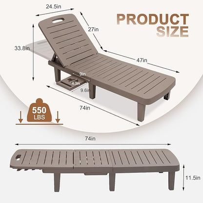 Outdoor Chaise Lounge Set of 4, Waterproof Pool Lounge Chairs for Outside w/5 Positions Recliner Chair for Patio, Poolside, Beach,All Weather Use, Taupe