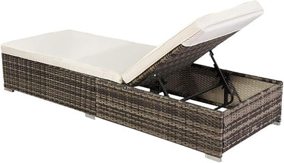 Outdoor Chaise Lounge Chair, Poolside Bed with Thick Cushion - Adjustable Backrest Patio Sunbathing Furniture for Backyard,Pool Chaise Lounge, Outdoor Lounger Chair Patio Furniture Sun Bed for Deck