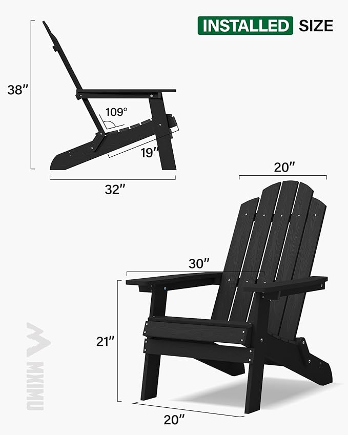 MXIMU Folding Adirondack Chair for Outdoor: Easy to Assemble and Comfortable Adirondack Chairs Set of 6 - All Weather Composite Plastic Chair for Outside Fire Pit Patio Lawn Garden Backyard Use(Black)
