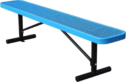 6FT Metal Park Bench for Outside, All-Weather Thermoplastic Coating Outdoor Bench with Anchor, Commercial Heavy Duty Benches for Shopping Malls, Stores, Parks, Patios, Decks, Blue