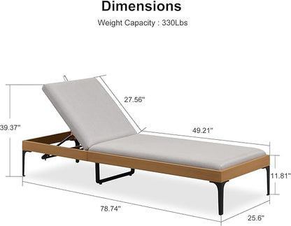 PURPLE LEAF 1 Piece Outdoor Chaise Lounge Aluminum Adjustable Patio Lounger Chair with Cushion Reclining Beach Daybed for Poolside Balcony Deck Backyard, Teak