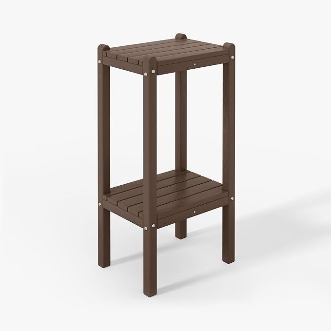 WestinTrends Malibu 36" Outdoor Adirondack HDPE 2-Tier Patio Side Table, Dark Brown - Photo 10