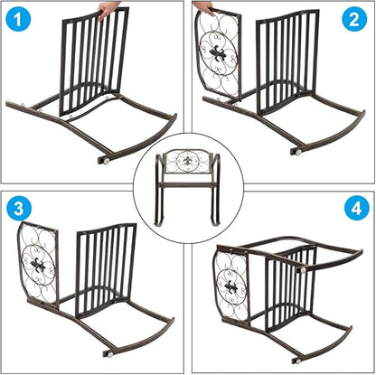 Bonnlo Patio Rocking Chair, Wrought Cast Iron Rocking Chair/w Backrest and Armrest, Heavy Duty Metal Outdoor Single Rockers for Deck, Backyard, Garden