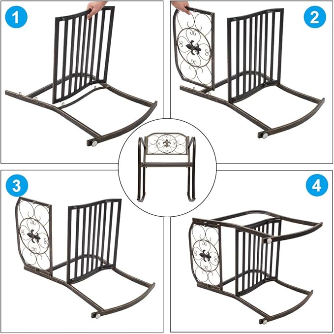 VINGLI Outdoor Rocking Chair, Heavy Duty 660 LBS Wrought Cast Iron Rocking Chair with Back & Armrest, Metal Patio Rockers for Porch, Backyard or Garden