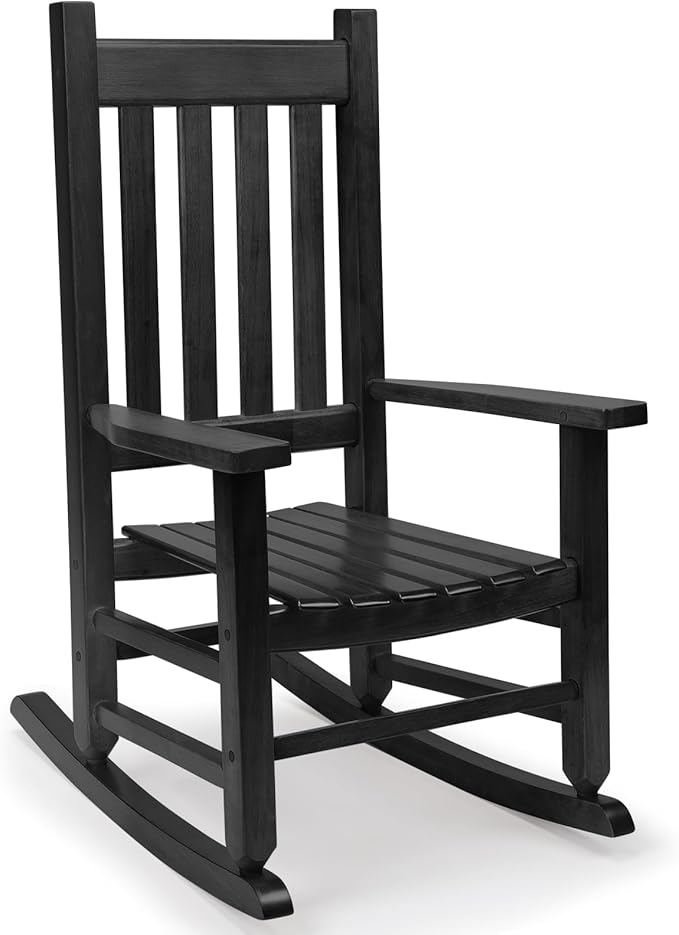 Child's Wood Porch Rocden,Lawn,Bker - Perfect for Indoor or Outdoor All Weather Rocker for Garalcony,Backyard and Patio Porch Rocker Use - Suitable for 6-10 Years Old(Blcak)