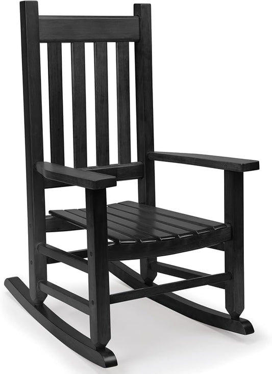 Child's Wood Porch Rocden,Lawn,Bker - Perfect for Indoor or Outdoor All Weather Rocker for Garalcony,Backyard and Patio Porch Rocker Use - Suitable for 6-10 Years Old(Blcak)