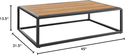 Modway Stance Outdoor Patio Contemporary Modern Wood Grain Aluminum Coffee Table in Gray Natural