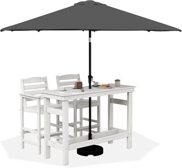 SERWALL Outdoor Bar Set with 9ft Umbrella, All-Weather HDPE Patio Bar Chairs and Table, Outdoor Furniture Set - Photo 1