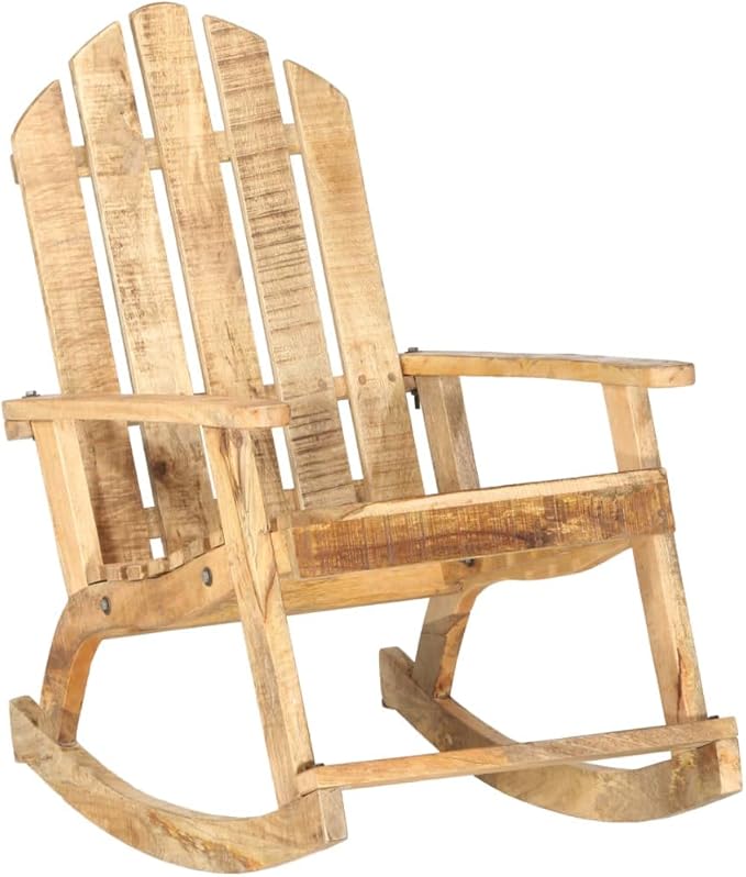 Solid Mango Wood Rocking Chair for Garden and Patio, Vintage Style Outdoor Porch Rocker, Ergonomic Relaxing Chair for Backyard, Balcony and Terrace, Brown