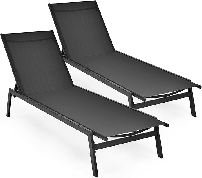 COSTWAY 2 PCS Patio Lounge Chair Chaise Recliner Back Adjustable Garden Black - Photo 1