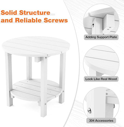 YEFU Adirondack Side Table, 18" Double Outdoor Side Table Set of 2, Poly Lumber end Table, Weather Resistant for Indoor, Patio, Pool, Porch, Backyard-White