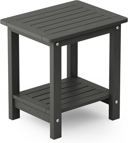 YEFU Outdoor Side Table for Patio: 16" HIPS Weather - Resistant Adirondack Tables - Waterproof Small Square End Tables for Backyard Living Room Bedroom - Indoor Outdoor Double Layer Table Dark Gray