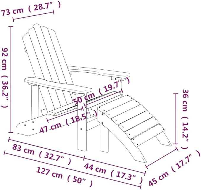 Garden Adirondack Chair Set Anthracite HDPE Outdoor Furniture with Footstool and Table - Photo 2