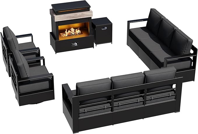 Outdoor Aluminum Furniture Set, 5-Piece Patio Conversation Set, 2 Swivel Chairs, 2 Sofa and 1 Fireplace - Photo 9