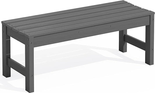 SERWALL 47 Inches Outdoor Bench, All Weather HDPE Backless Bench with Wood Grain Texture for Garden Porch and Park, Curved Bench Seat for Comfort, Grey