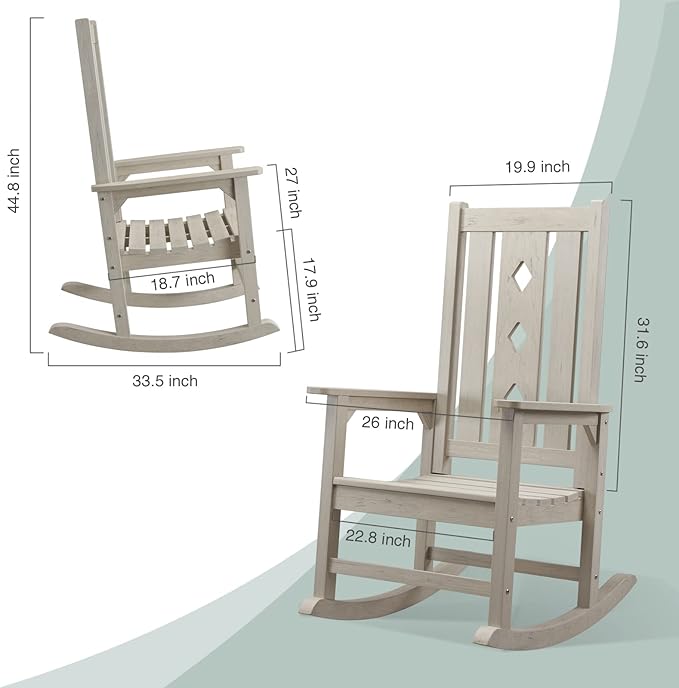 Oversized Rocking Chair, Outdoor Rocking Chair for Adults, All Weather Resistant Porch Rocker for Lawn Garden, 350lbs Weight Capacity