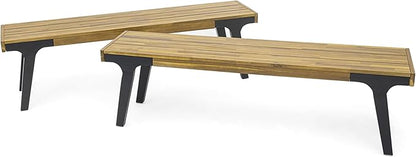Christopher Knight Home Harpe Outdoor Patio Acacia Wood Dining Bench, Porch Bench for Dining Set, Backyard, Garden, Lawn, Porch,Teak Finish+Black