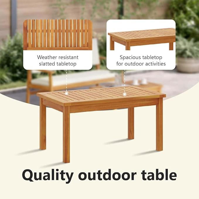 vidaXL Cream White Outdoor Bench Set with Cushions Acacia Wood Patio Furniture for Balcony and Garden Comfortable Seating 2 People Stylish Coffee Table Cozy Cushioned Modern Design Living Space.