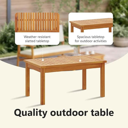 vidaXL Cream White Outdoor Bench Set with Cushions Acacia Wood Patio Furniture for Balcony and Garden Comfortable Seating 2 People Stylish Coffee Table Cozy Cushioned Modern Design Living Space.