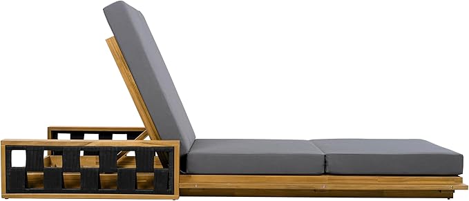 Merax Patio Chaise Lounge Set of 4, Acacia Wood Outdoor Reclining Chairs with 4-Position Adjustable Backrest, 4-Piece Sunbathing Recliner & 4" Thick Triple-fold Cushion for Poolside, Garden, Dark Gray