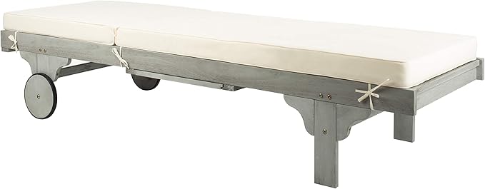SAFAVIEH Outdoor Collection Newport Grey / Beige Cushion Built-in Side Table Adjustable Chaise Lounge Chair - Photo 8