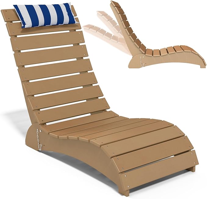 Pool Lounge Chairs, HDPE Adjustable Chaise Chairs with Headrest, Weighted Fade-Resistant Pool Chairs and Lounger for Baja Ledge，Poolside and Deck, Teak