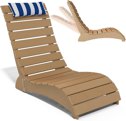 Pool Lounge Chairs, HDPE Adjustable Chaise Chairs with Headrest, Weighted Fade-Resistant Pool Chairs and Lounger for Baja Ledge，Poolside and Deck, Teak