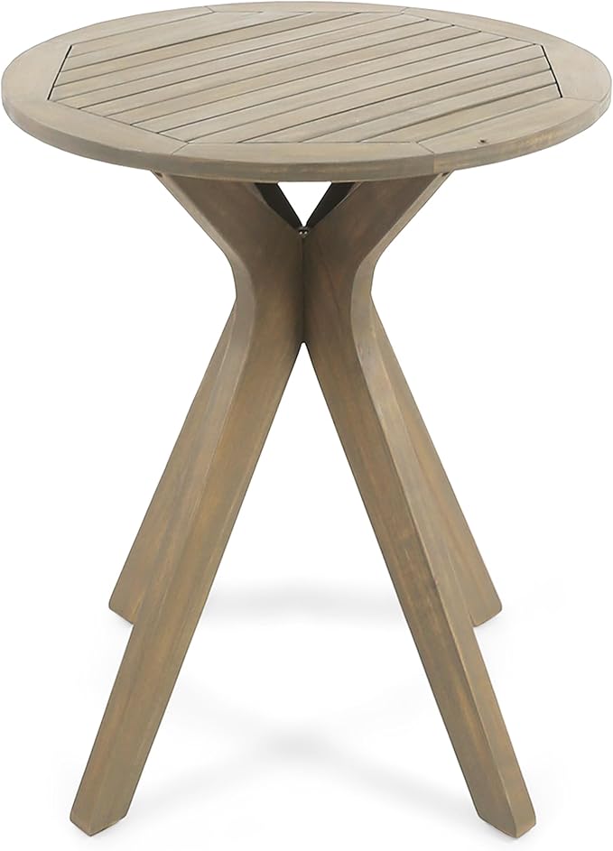 Merax Outdoor Coffee Table 27.5" Round Acacia Wood Patio Side Table, X-Shaped Base Support, Slat Tabletop Design, Grey