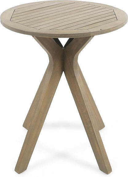 Merax Outdoor Coffee Table 27.5" Round Acacia Wood Patio Side Table, X-Shaped Base Support, Slat Tabletop Design, Grey