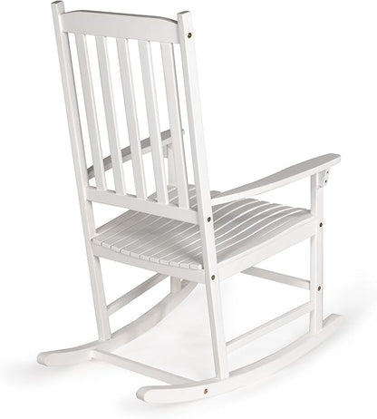 Eyely KCR300C Orvindar Farmhouse Classic Slat-Back 350-LBS Support Acacia Wood Outdoor Rocking Chair, White