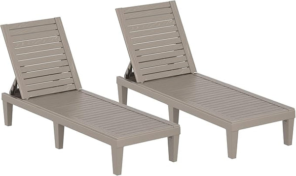 2 Patio Lounge Chair, Resin Outdoor Chaise Lounge with Waterproof Design & Lightweight Frame - Photo 1