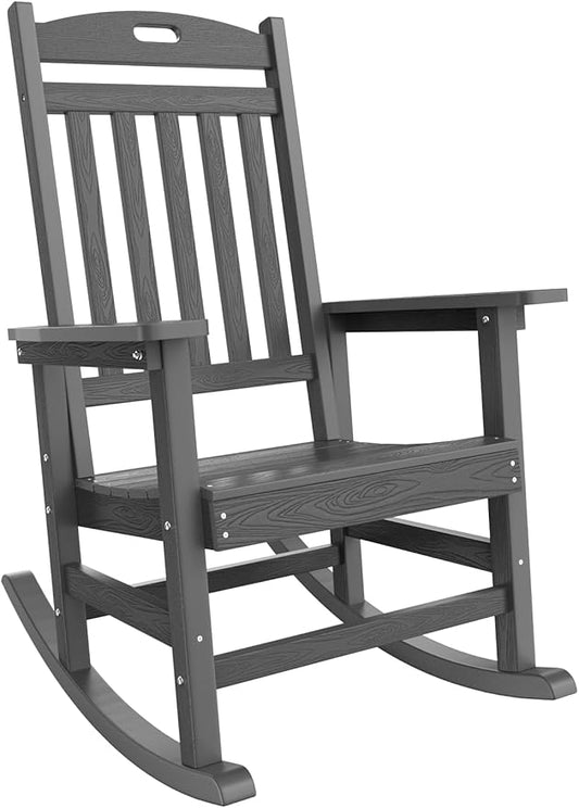 YEFU Outdoor Rocking Chair Porch: Outdoor Patio Rocking Chairs-Oversized Rocker Chair-All Weather Poly Rocker Lawn Chairs for Adult-Seat Area 22"x21"-Backrest Height 31"-380lbs Weight Capacity-Grey