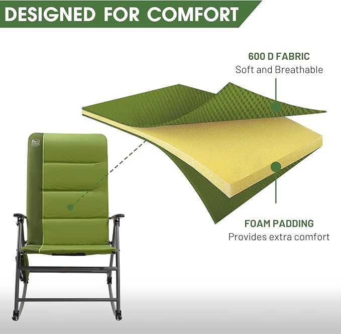 TIMBER RIDGE Oversized Folding Rocking Camping Chair, Padded Outdoor Rocker with High Back, Portable Outdoor Chair for Patio, Garden, Lawn, Supports up to 400 lbs, Green, 2 Pack