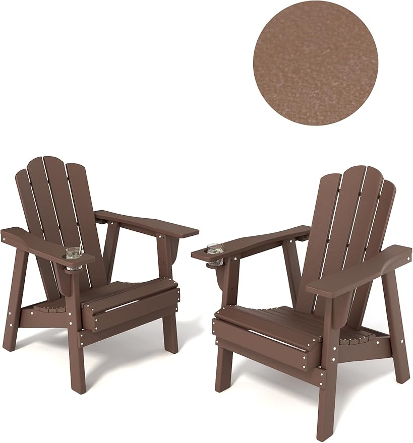 Adirondack Chair - Durable HDPE Poly Lumber All-Weather Resistant, Oversized Balcony Porch Patio Outdoor Chair for Lawn, Backyard, Deck, Garden, Camping - Easy Installation, Teak