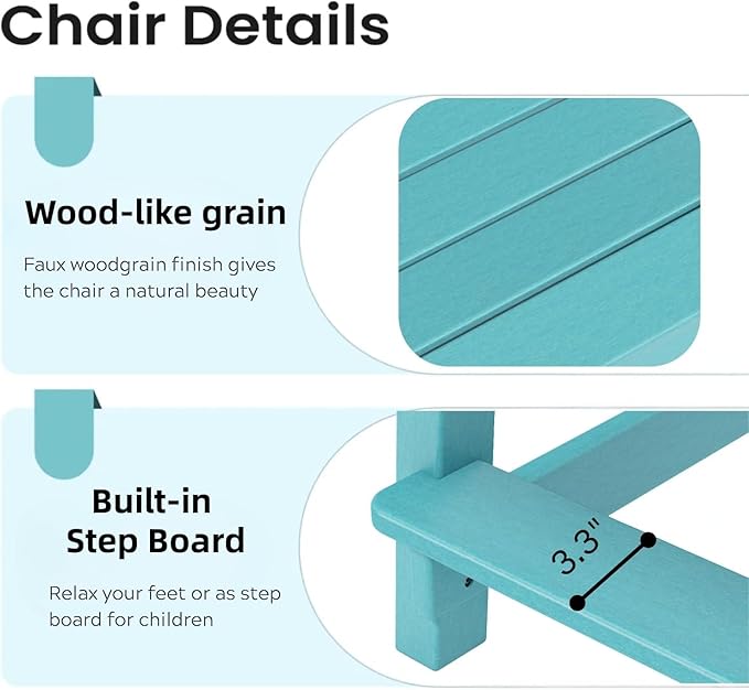 OTSUN Adirondack Chair, Large Lawn Chair, Outdoor Chair with Durability and Weather Resistance, HDPE Patio Chair for Yard, Porch, Garden, Deck, Swimming Pool
