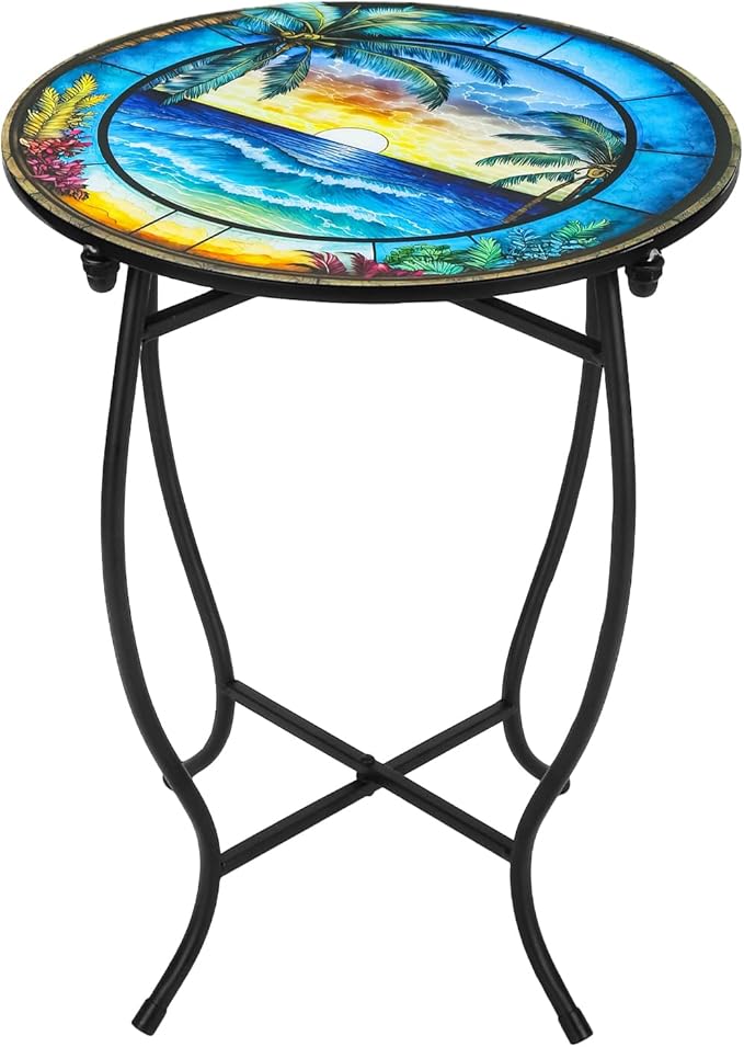 Indoor Outdoor Metal Round Side Table, 14 Inch Round Patio Coffee Bistro Table, Weather Resistant Black Metal Side Table for Patio Porch Garden Balcony Yard, Plant Stand for Indoor Outdoor Use