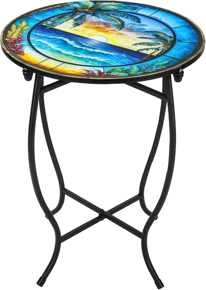 Indoor Outdoor Metal Round Side Table, 14 Inch Round Patio Coffee Bistro Table, Weather Resistant Black Metal Side Table for Patio Porch Garden Balcony Yard, Plant Stand for Indoor Outdoor Use