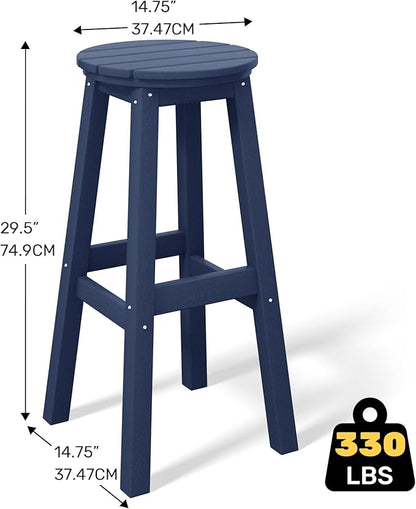 Costaelm 29" Height Outdoor Bar Stools, All-Weather Bar Stools, Adirondack Poly Patio Round Bar Stool for Patio, Deck, Kitchen Counter and Garden, Navy Blue