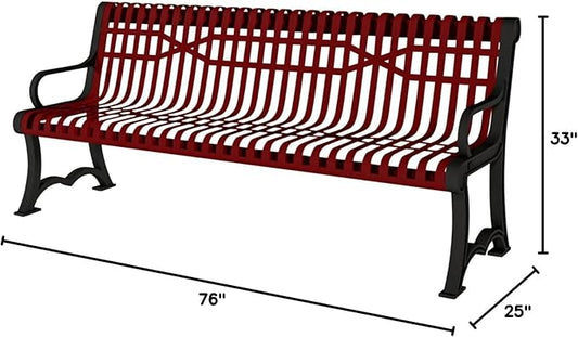 COATEDOUTDOORFURNITURE Heavy-Duty Outdoor Bench Thermoplastic Coated, Slatted Steel, Commercial-Grade Garden Bench, Made in America (Portable with Back, 4 Ft, Textured Burgundy)