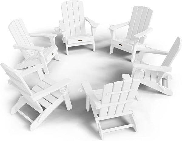 Folding Adirondack Chair 6 Pack, HDPE All-Weather Fire Pit Chairs, Plastic Adirondack Chairs with 2 Cup Holder - Photo 1