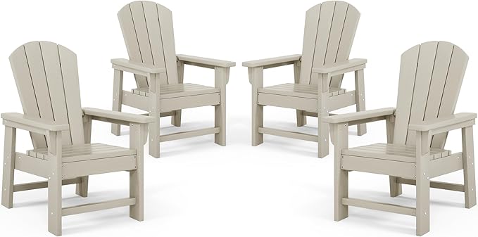 Costaelm Kids Adirondack Chair Set of 4, Plastic Outdoor Kids Chair Toddler Patio Furniture and Outdoor Children Picnic Activity Lawn Chair for Garden, Patio, Backyard & Beach, Sand