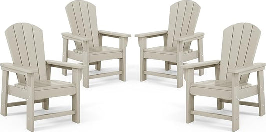 Costaelm Kids Adirondack Chair Set of 4, Plastic Outdoor Kids Chair Toddler Patio Furniture and Outdoor Children Picnic Activity Lawn Chair for Garden, Patio, Backyard & Beach, Sand