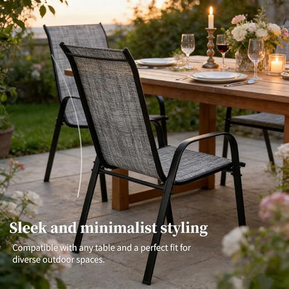 MAMIZO Patio Dining Chairs, Stackable All Weather Teslin Chair, Heavy Duty Outdoor Breathable Chairs Set, w/Armrests, Upgraded Chair FeetW/Strenthened Iron Spacers, 330 LBS (8, Grey)