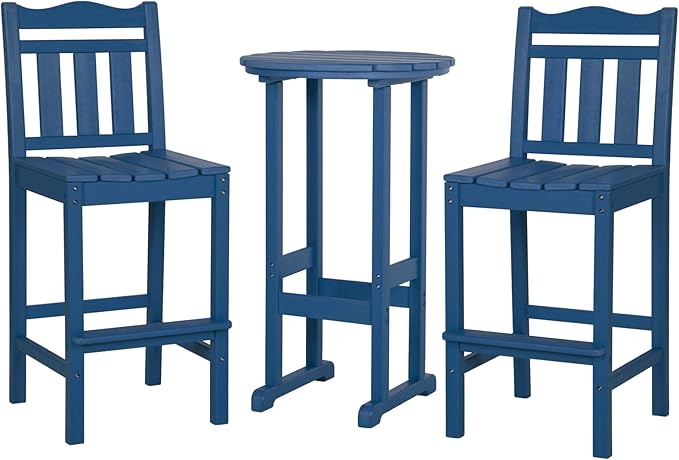 nalone Outdoor Bar Chairs and Table Set, HDPE Balcony Adirondack Chairs and Tables 3 Pieces Set - Photo 1